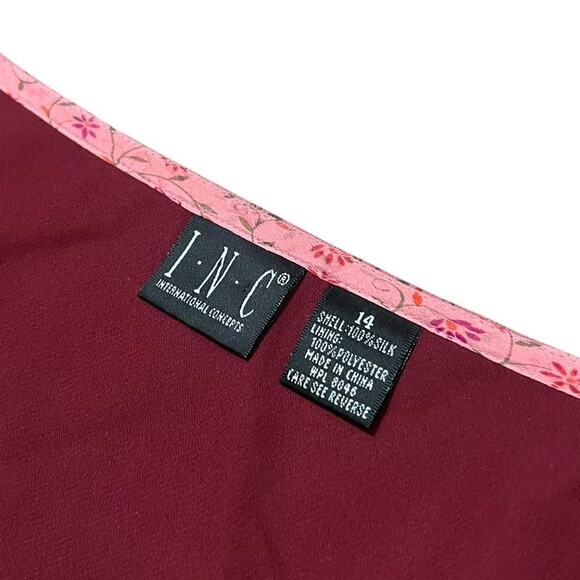 INC International Concepts Pink Silk Paisley Floral Heart Pattern Midi Skirt 14 - Picture 8 of 8